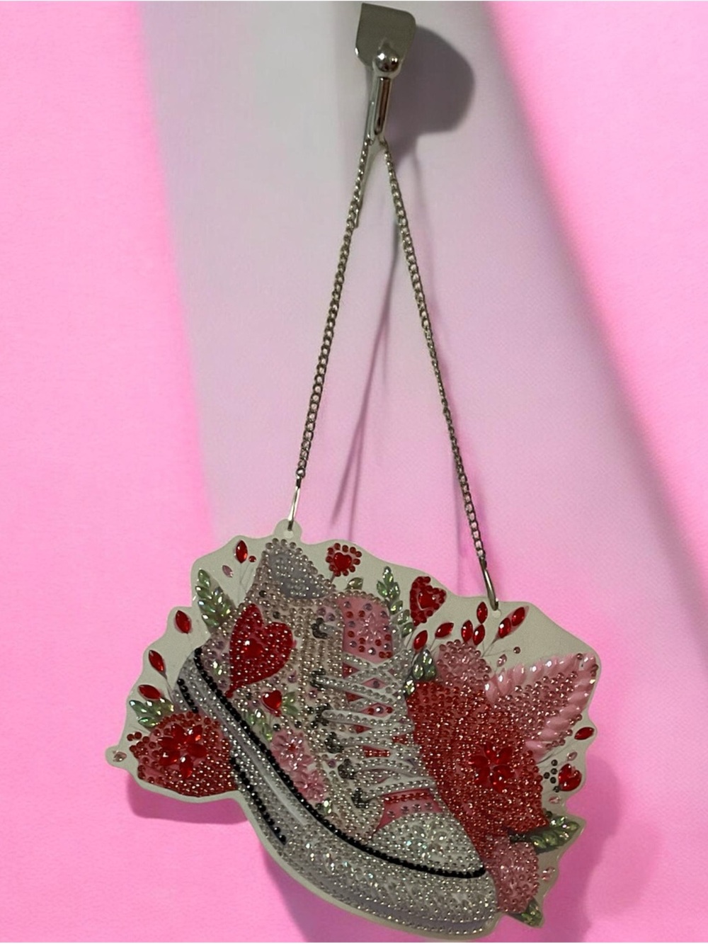 Decorative Pink and Red Jeweled Sneaker Hanging Accent - Picture 2 of 2